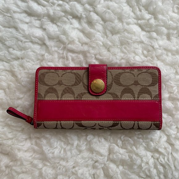 Coach Pink and Tan Accordion Zip Wallet - Picture 1 of 5